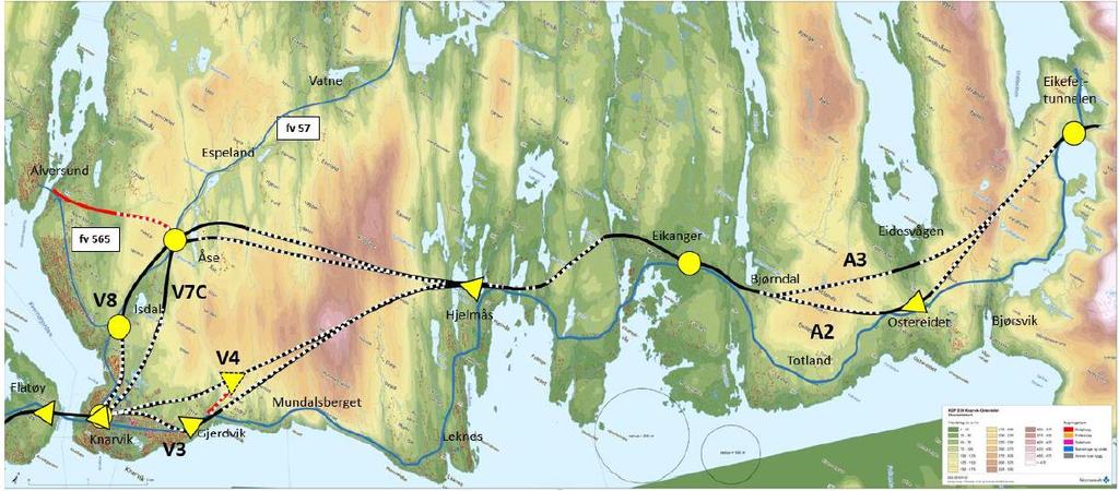 Kommunedelplan for ny E39 Flatøy-Eikefettunnelen Anbefalte korridorer i forslag til planprogram V8 V7C V3