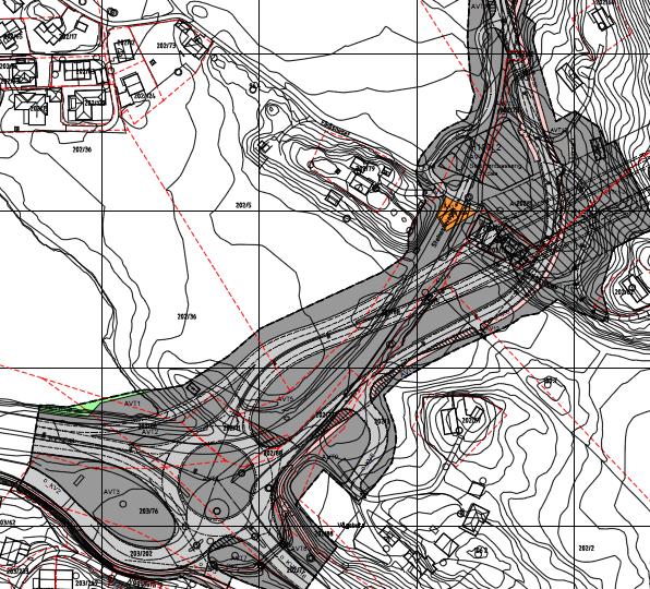 3.3.2 Kryssområdet i Vågsbotn Stiplet: "Flyover" i Vågsbotn, ett felt løftes i bro over øvrige felt (plankart 1, kryssområde Vågsbotn) Utsnitt av forslag til 1.
