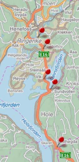 ligger nærmere Oslo og synes foruten trafikk på E16 å ha et eget brukergrunnlag i boligene langs Tyrifjorden. Alle plassene betjenes av ekspressbussforbindelsen mellom Hønefoss og Oslo (linje 4).
