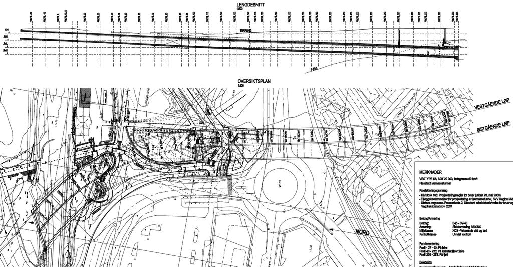 Møllenberg betongtunnel; FoU-samarbeid bestandighet. Figur 1 Møllenberg betongtunnel i dag del av Strindheimtunnelen (Trondheim); lengdesnitt og oversiktsplan.