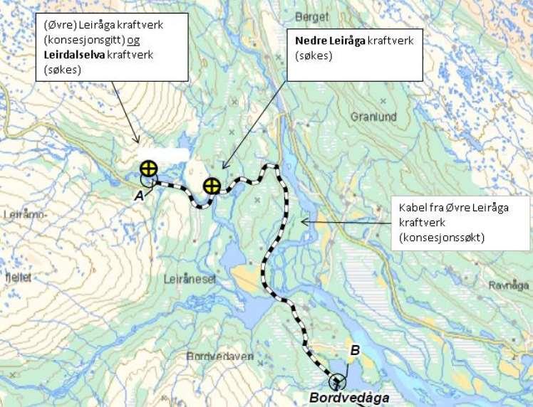 Figur 4 Oversikt over planlagt overføring av produsert kraft (fra konsesjonssøknad).