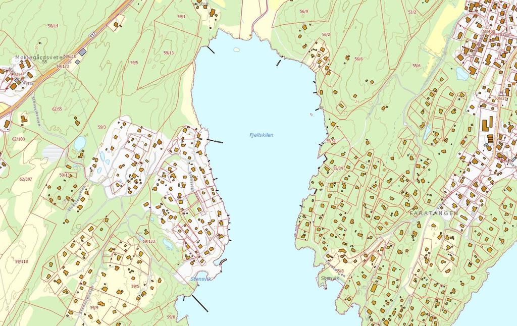 19.. Utløpsfredning, Fjellebekken. Innenfor en rett linje fra merke på vestsiden av Fjellkilen ca.