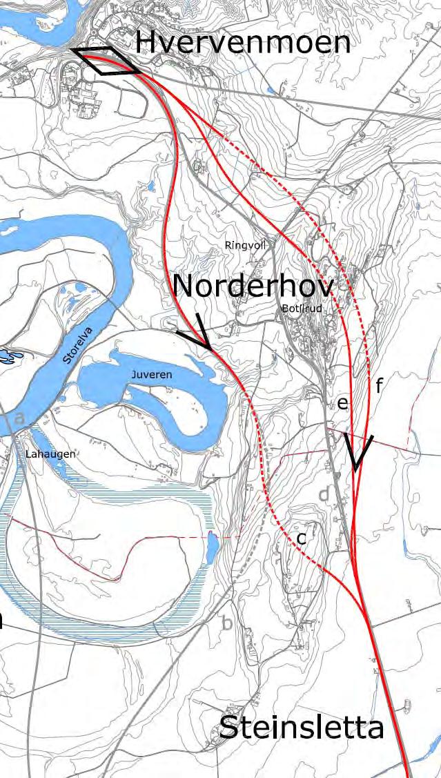 Rød korridor Stein - Hvervenmoen Redusert standard (alternativ d) er