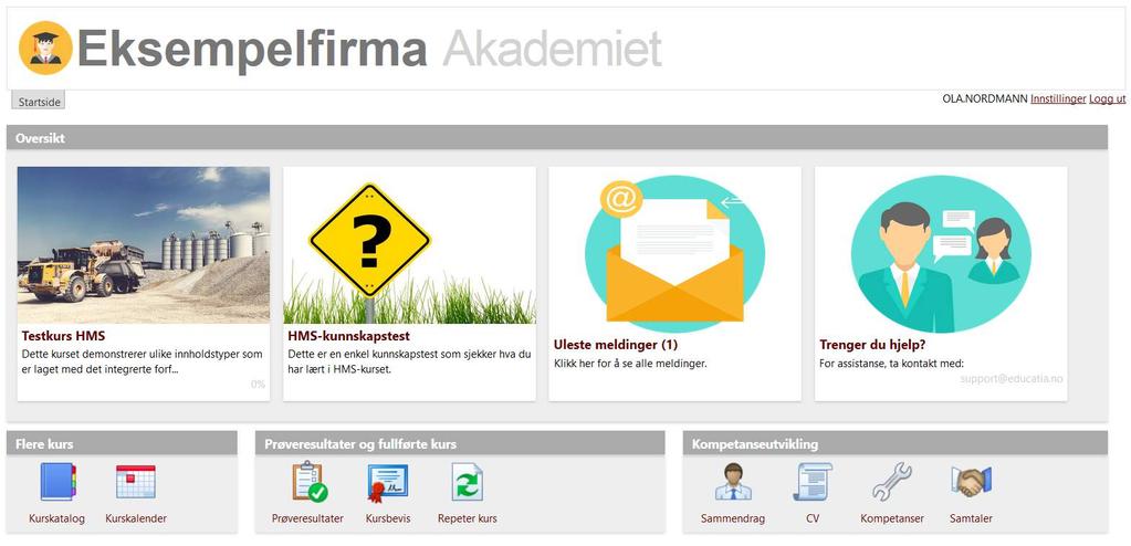 Startside for kursdeltaker Fra startsiden har