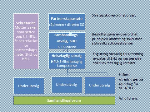 Utredningsarbeidet Partnerskapsmøtet den 13.mars då. nedsatte en utredningsgruppe som skulle «evaluere og vurdere fordeling av saker og organisering av samhandling mellom kommuner og sykehus videre.