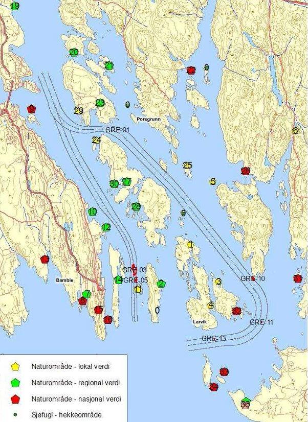 Oversikt -naturområder 24. Bjørkøyholmen. Lokal. Bukt med rik vegetasjon, strandeng, hekkeplass for sjøfugl.