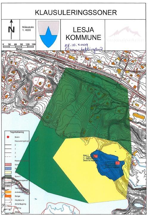 Figur 12: Lesja kommunes utkast til klausuleringsplan for Lesjaverk vannverk.