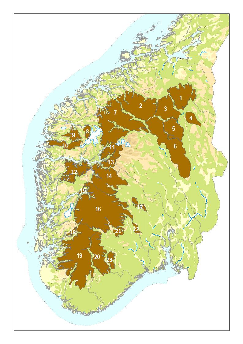4 Aktuelle kildebestander og metoder for overføring Det er naturlig å vurdere å hente dyr fra de tre genetiske hovedgruppene av rein vi har i Norge i dag; bestandene i Langfjella regionen (område