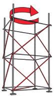 Diagonalstagene monteres parvis motsatt under bygging av trappetårn, rullestillas og andre frittstående strukturer i stillasmaterialer.