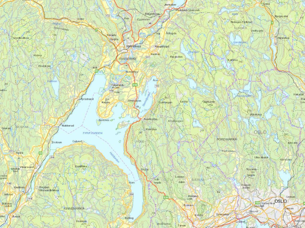 Tyrifjorden Norges 5. største innsjø Nedbørfelt: 9.800 km 2 Vannareal: 138 km 2 Største dyp: 295 m Vannvolum: 13 milliarder m 3 Q-middel: 170 m 3 /sek Oppholdstid: 2,7 år HRV: 63,00 mo.h. LRV: 62,00 mo.
