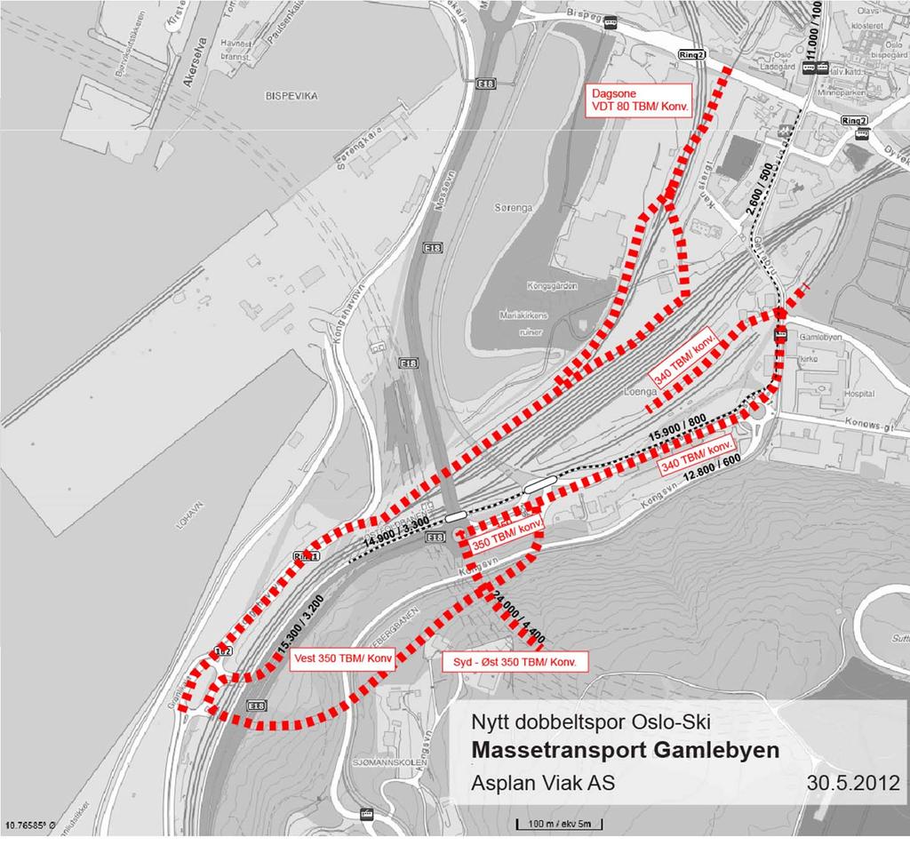 Massetransport fra dagsonen / tunnelen Dagsonen: 310 000 m3 /