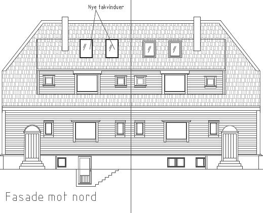 sør: 8 x 15 Fasade nord: 5 x 7 Opprinnelig søknad viser vindu på loft med dimensjoner som forholder seg med linær brystningshøyde.