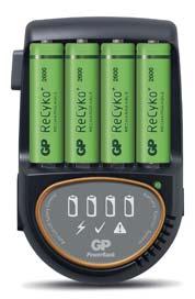 Sikkerhetstimer, overtemperatursbeskyttelse, oppdager primærbatterier samt skadede og feilaktige batterier. Smartlader PB570 2600 mah Smart, tradisjonell vegglader.