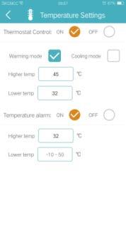 2.6 Temperatur innstillinger Vera-W15 WiFi termostat kontakt På Temperature settings siden kan du sette pluggen opp som termostat, eller sette pluggen til å automatisk gi beskjed når temperaturen er
