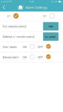 2.8 Alarminnstillinger (gjelder kun Vera W15-RF) På Alarm settings siden kan du justere alarm sensorer og trådløs sirene. Trådløs sensor og sirene kjøpes separat.