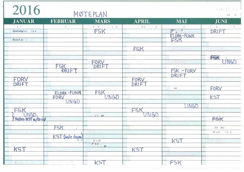 , 216 KALENDERFORLAG EG www.griegkalenderno MOTEPLAN GRI JANUAR FEBRUAR MARS APRIL MAI JUNI 2 arbeidsdager ekskl. 5 lørdager 21 arbeidsdager ekskl. 4 lordager 2 arbeidsdager ekskl.