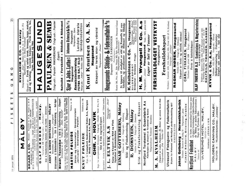 0 januar 934 F S K E T S O A N O 25 <» KVALHEM & CO. Maaløy MALØV Telegramadresse : "Kval". Telefon for rikst. nr. 4. Kontoret nr. 57 a Bankforbindelse: A.s Måløy Privatbank SK,,,AR & CO.