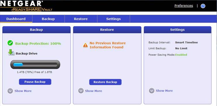 ReadySHARE Vault Backup-app Ruteren leveres med en gratis programvare til sikkerhetskopiering for alle Windows-datamaskinene dine i hjemmet.