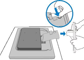 Fjerne sokkelen Plasser skjermflaten på en trygg overflate, trykk ned utløsningsknappen og trekk sokkelen bort fra