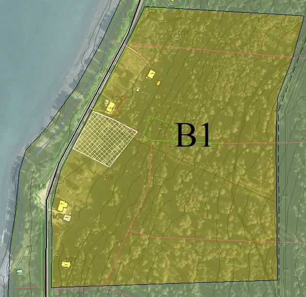 Gnr 1 bnr 9; Areal og planfaglige forhold knyttet til den omsøkte eiendomsendring Fig 4 B1 Arealavsetting B1 i arealplan er beskrevet i KU B1 (001). B1 omfatter flere grunneiendommer.