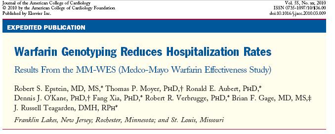 Ca 30% reduksjon i warfarin-assosierte sykehusinnleggelser ved gentesting i opppstartsfasen (6 mnd. oppfølgingsperiode) Pris for warfarin-genotyping: Ca.