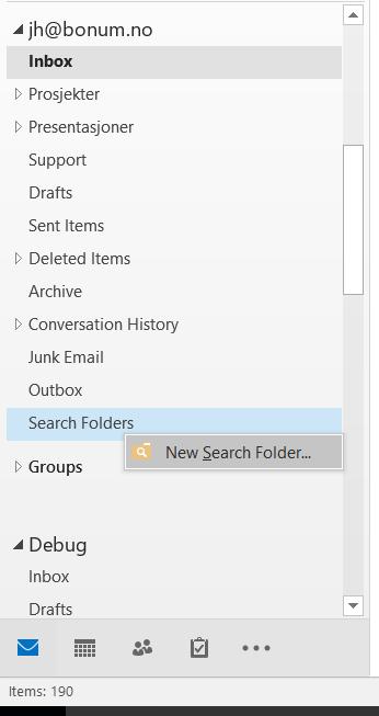 Søkemapper Outlook har solide søke- og filtreringsmuligheter, og en av måtene å utnytte disse på er ved hjelp av søkemapper, som kan sees på som lagrede søkekriterier.