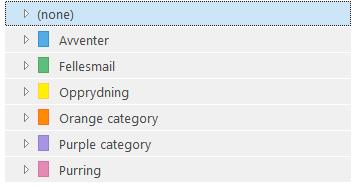 Kategoriene blir listet i alfabetisk rekkefølge, og kun kategorier med mail i innboksen vil vises. Hvis du ønsker dem i en egendefinert rekkefølge kan du nummerere dem, f.eks.