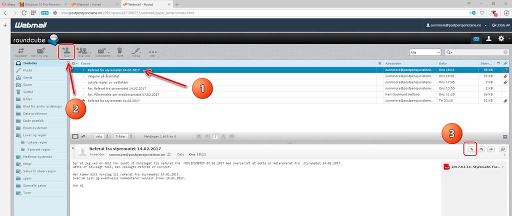 Bilde 014 Svare på en epost: Klikk på den meldingen du