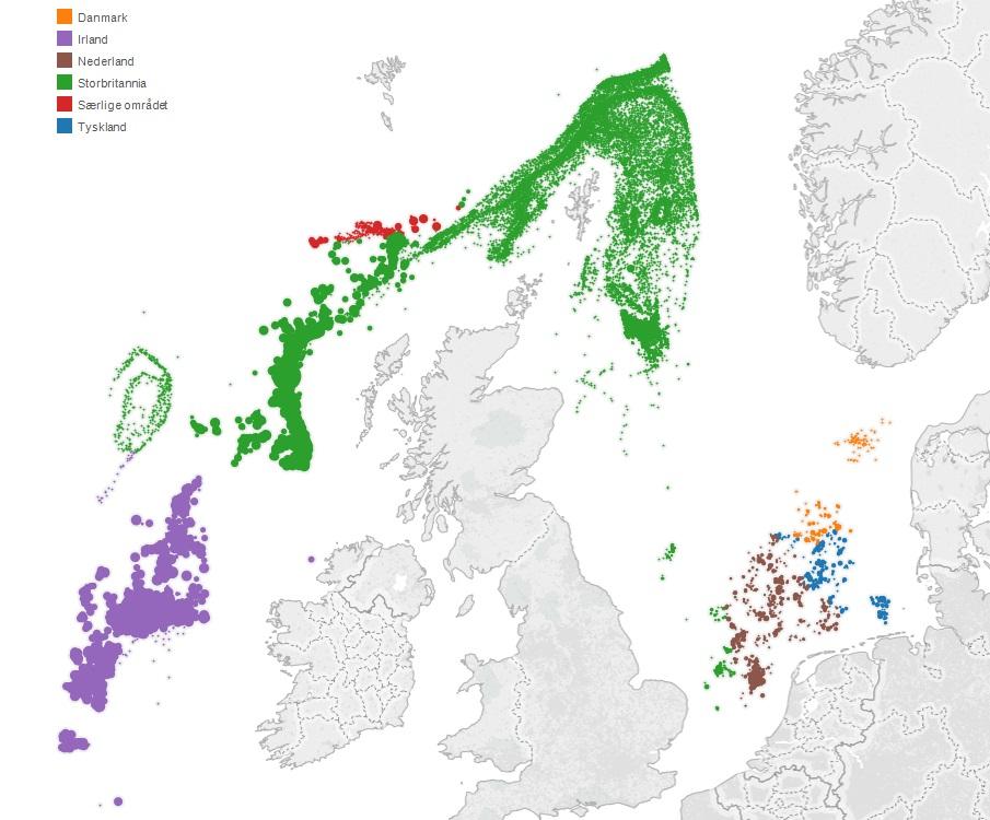 Kart over norsk fiske på byttekvantumet i EU-sonen