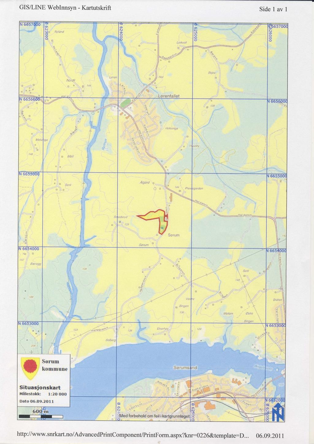 GIS/LINE Weblnnsvn - Kartutskrift Side I av I http//www.snrkart.