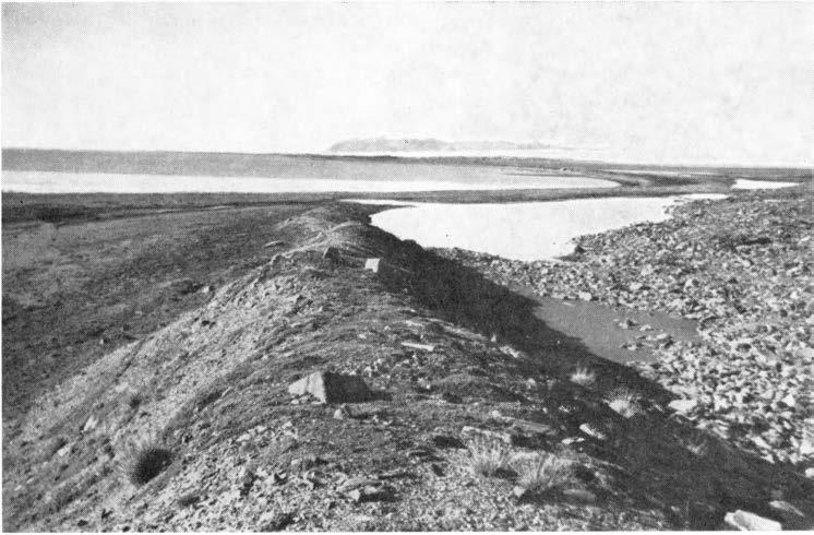 RELEF OF THE MARGNAL ZONE OF WERENSKOLDBREEN 101 Fig. 6. Esker at southern margin of ice-moraine ridges of Werenskioldb reen. n background Nottingbukta. July 1960. Photo: J. SzuPRYCZYNSK. storms.