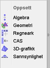 Oppsett av skjermbildet Matematikk for ungdomstrinnet Når vi bruker GeoGebra til arbeid med funksjoner, er det som oftest smart å velge oppsettet Algebra.