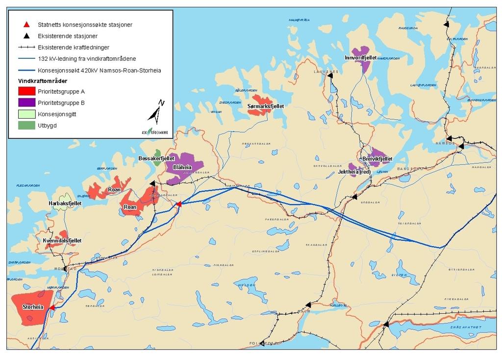 Samlede virkninger av prioriterte vindkraftprosjekter på Fosen Den maksimale effekten på samtlige vindkraftverk i hovedrapporten (Colman m.fl. 2008) var mer enn 3000 MW.