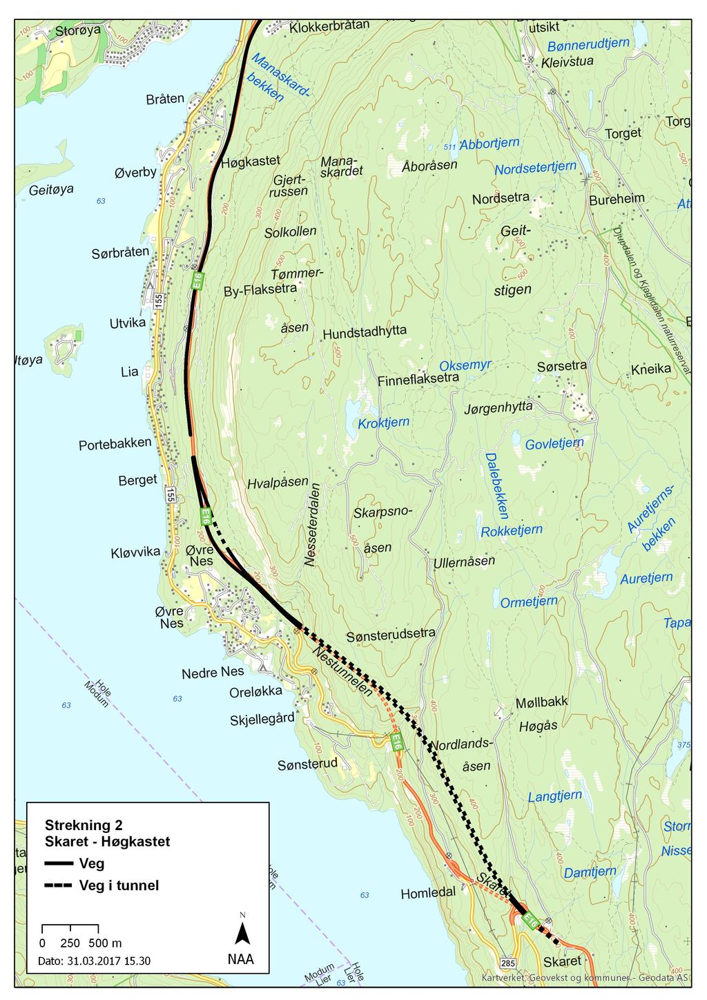 6 av 31 2 PLANOMRÅDET E16 skal på den om lag 8,5 kilometer strekningen fra Skaret til Høgkastet i Hole kommune utvides fra to til fire felt.