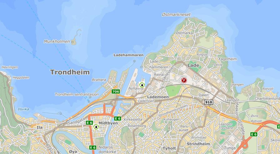 1 Bakgrunnsdata 1.1 Eksisterende situasjon 1.1.1 Lokalisering Strekningen som skal prosjekteres ligger på Lade. Bydelen ligger nordøst i Trondheim kommune og grenser mot Trondheimsfjorden.