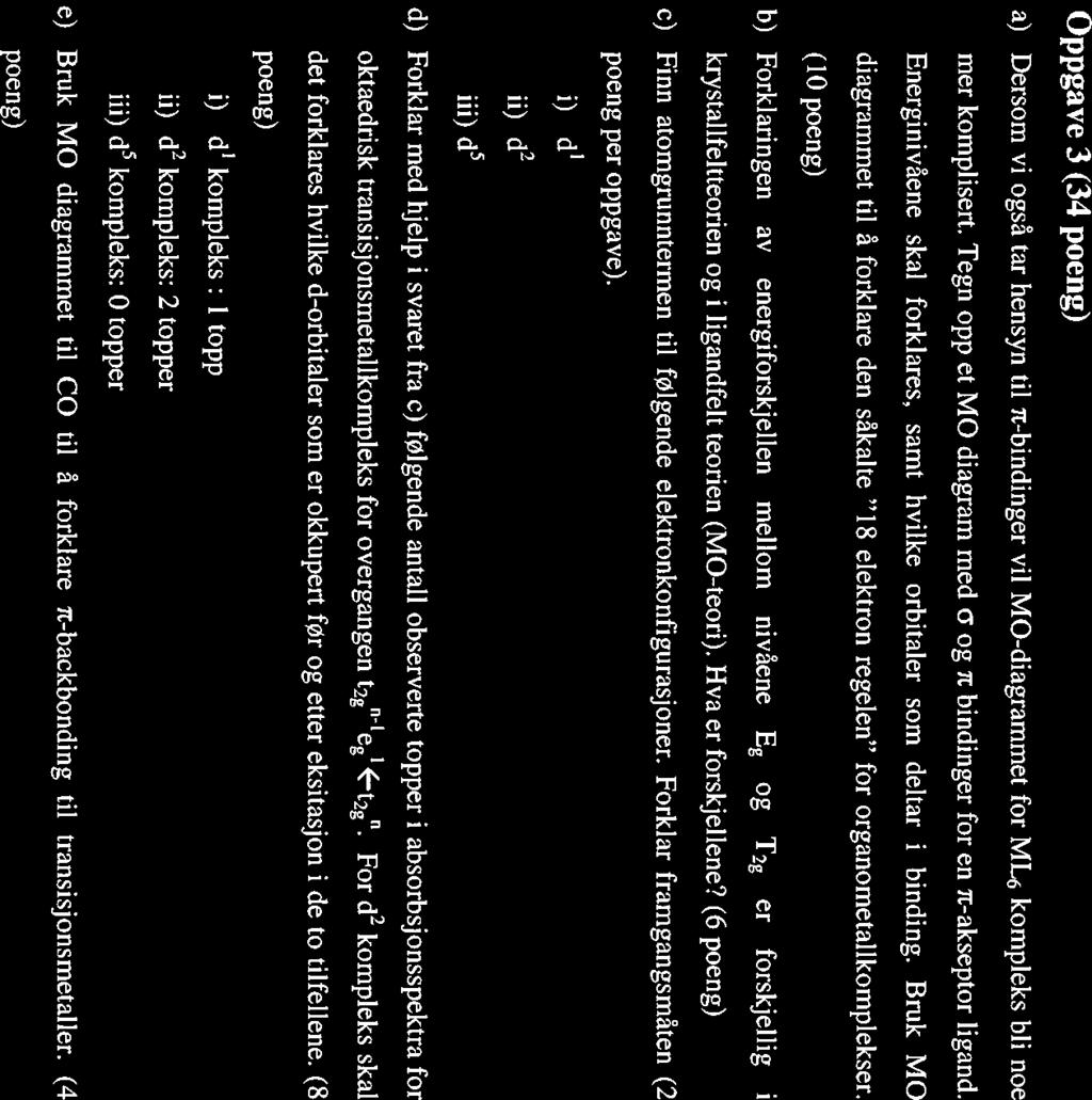 Oppgave 3 (34 a) Dersom vi ogsa tar hensyn til m-bindinger vii MO-diagrammet for ML6 kompleks bli noe mer komplisert. Tegn opp et MO diagram med a og it bindinger for en m-akseptor ligand.