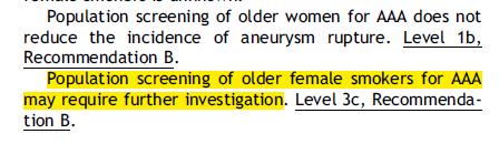 AAA screening hos kvinner Ingen entydige anbefalinger Ingen egne studier ESVS (2011) USA US Preventive