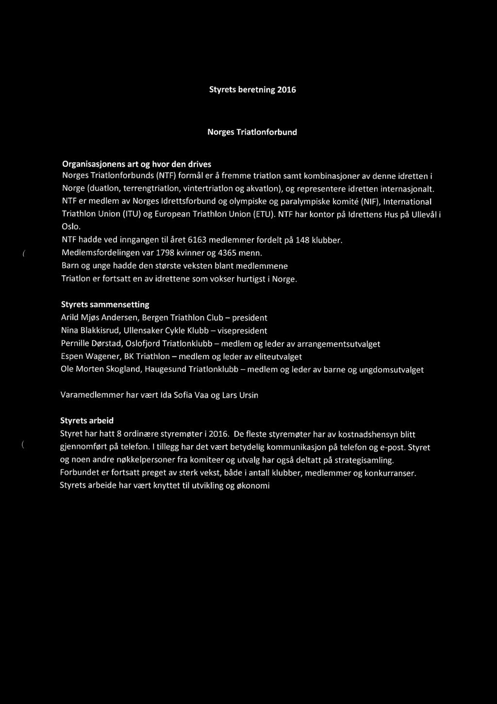 NTF er medlem av Norges Idrettsforbund og olympiske og paralympiske komite (NIF), International Triathlon Union (ITU) og European Triathlon Union (ETU).