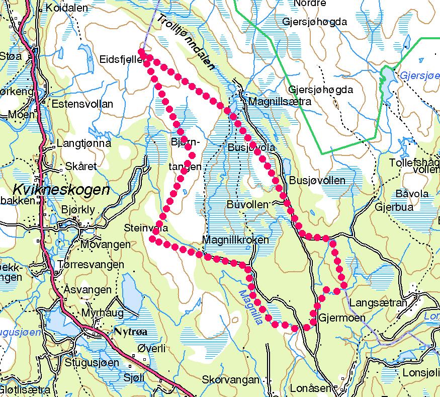 3. OMTALE AV KARTLEGGINGSOMRÅDET 3.1 Oversikt Det kartlagte området ligg nord i Hedmark fylke og aust i Tynset kommune. I nord og aust er området avgrensa av kommunegrensa til Tolga.