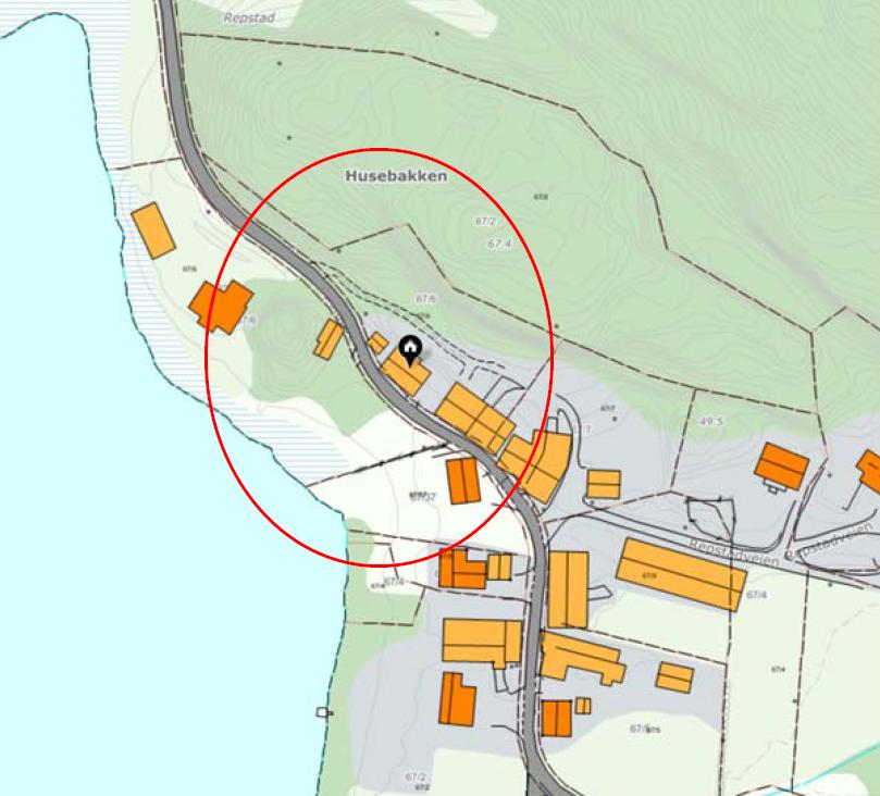 Store deler av eiendommen ligger i 50 metersbeltet