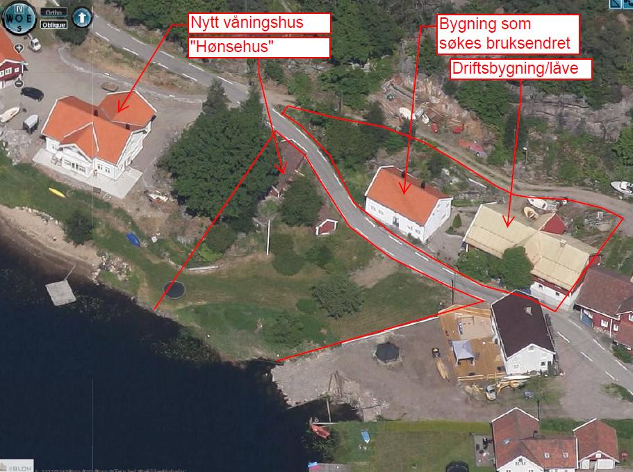 Rød linje viser ca. hvor man ønsker å dele eiendommen. Søknaden: Det søkes om fradeling av en ny eiendom, fordelt på to parseller, en nord for Repstadveien på ca. 850 m², og en sør for veien på ca.