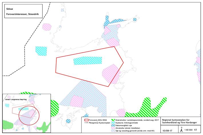 11 Forsvarets interesser Forsvarsbygg har peikt på konflikt mellom skytefeltet Strandvik K3 og fellesområde med akvakultur i Fusa