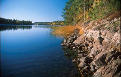 Ingvar Spikkeland m.fl. NATUR I ØSTFOLD 27(1-2) 2008 Fig. 2. Strendene langs Øymarksjøen er oftest steinete og bratte, stedvis med vegetasjon slik som her langs Fløvikas nordside.