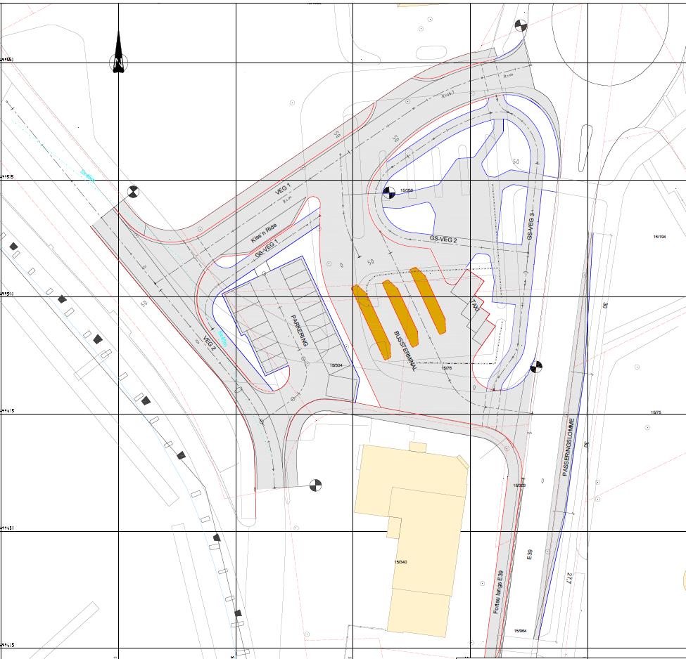 Investeirngsprosjekt E39 Ørsta, kollektivterminal - Oppstillingsfelt buss - Parkeringsplasser -