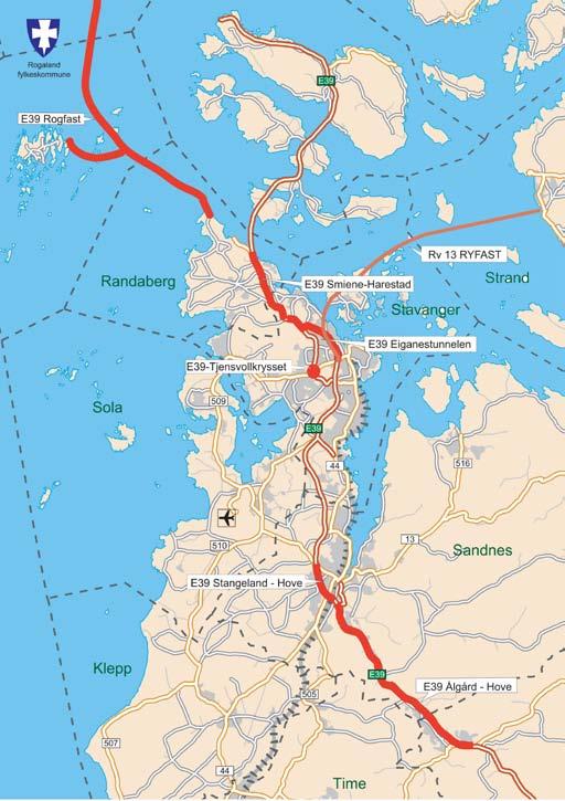 E39 Kyststamvegen E39 er sentral for Rogaland.