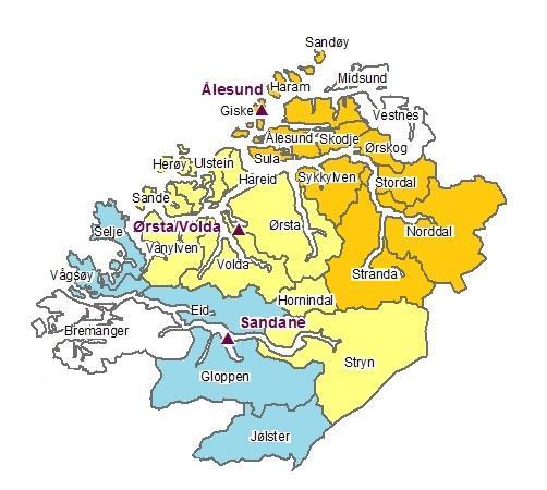 3.2 Nåværende influensområder Etter åpningen av Eiksundsambandet i 2008, ble de fire kommunene, Sande, Herøy, Ulstein og Hareid, plassert inn under Hovdens primære influensområde.