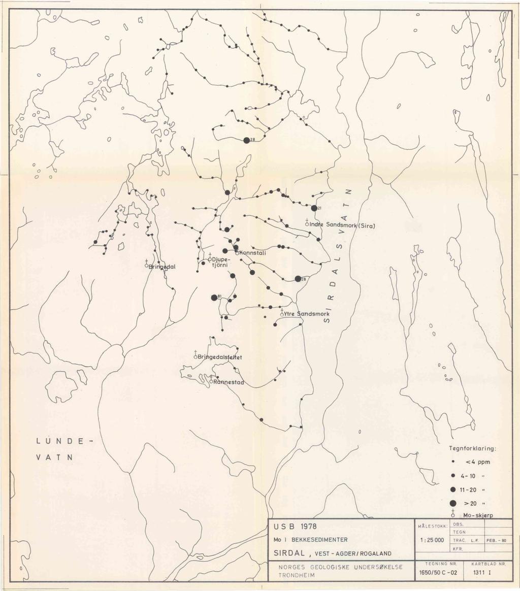 2 oo 21 md e Sandsmor (Sira) ial Djupetjörni nnstali 81 Ct,11tre andsmork ri gedals et Resta LUNDE VAT N Tegnforklaring: < 4 ppm 4-1 11-2 2 Mo-sWer USB 1978 moi