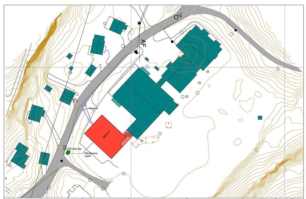 Alternativ 1 Fordelar: - Kortare grøfter for tilkobling EL og VA - Enklare inntransport av modular - Nærleik mellom funksjonar i