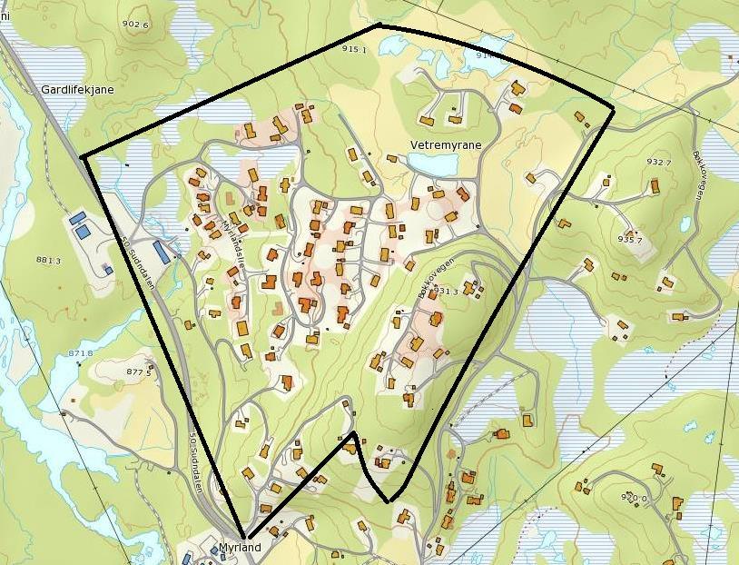Figur 24: Distribusjon av hytter i Myrland området (kilde: http://www.seeiendom.