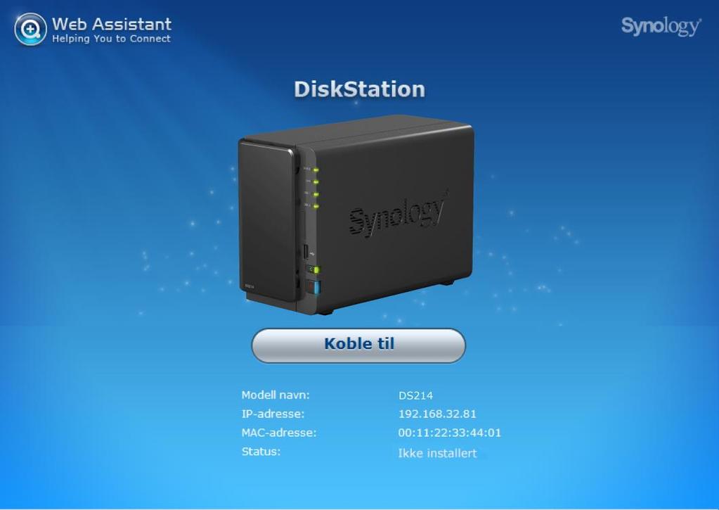 Kapittel Installer DSM på DiskStation Kapittel 3: 3 Når maskinvaren er klar, krever DiskStation at du har DiskStation Manager (DSM) operativsystemet som er spesiallaget for Synology NAS for å fungere.